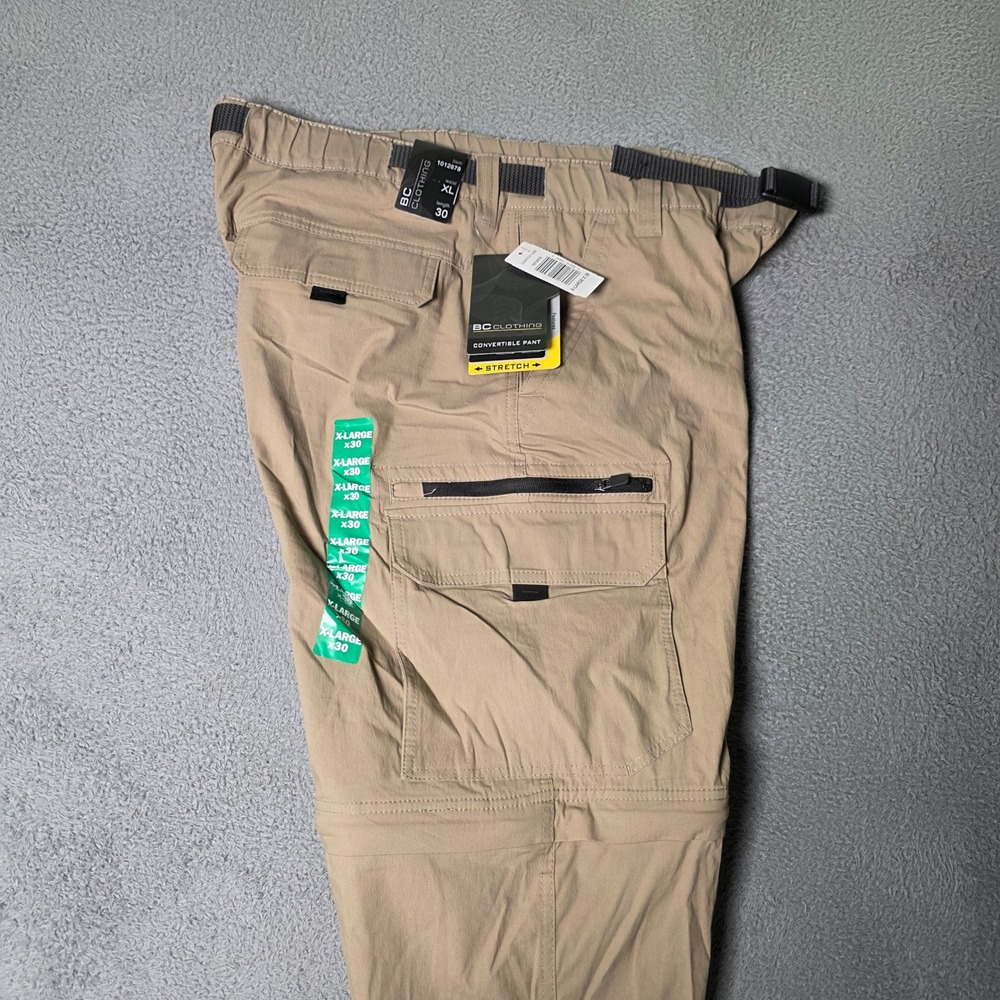 BC Clothing Mens XL x 30 Convertible Cargo Pants Khaki Tan Stretch Hiking Pant